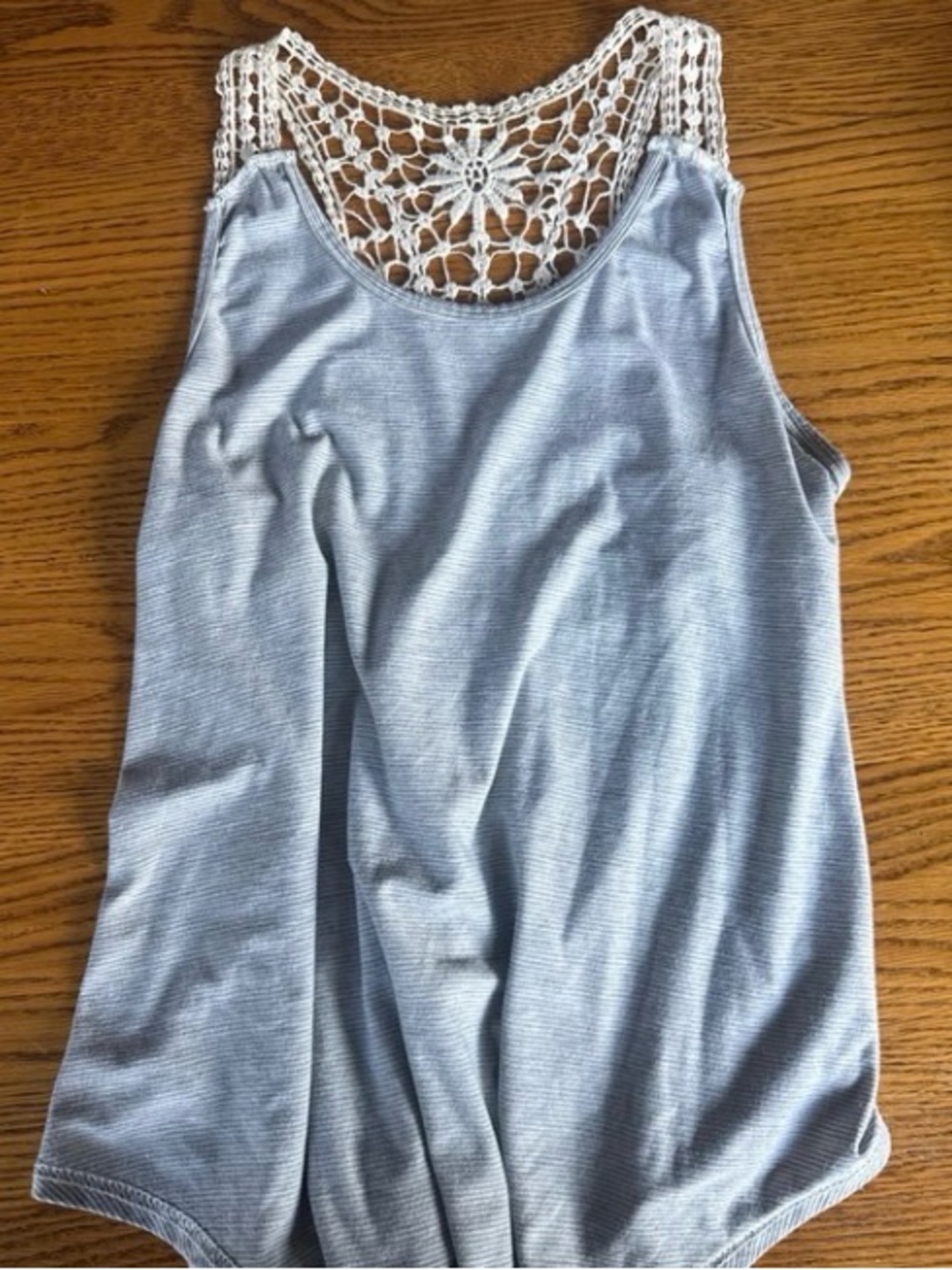Crochet-Back Sleeveless Tank Top in Light Blue